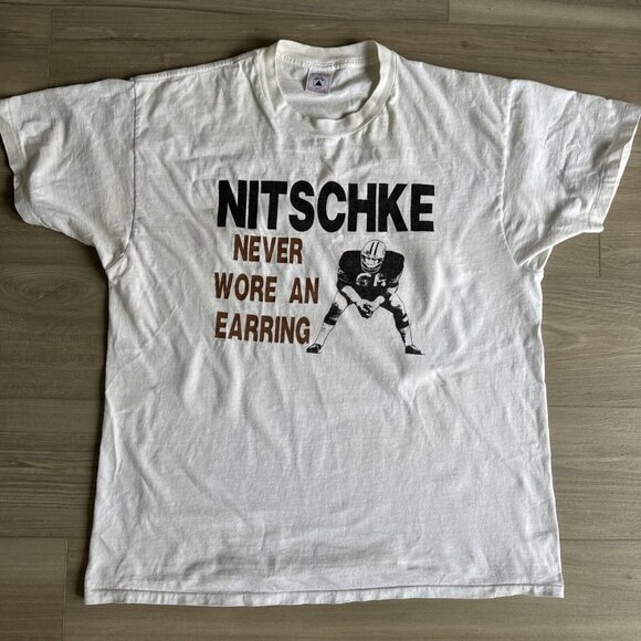 Vintage CHICAGO BEARS‎ SHIRT Mens XL Dick Butkus Never Wore An Earring Made USA - Picture 1 of 14